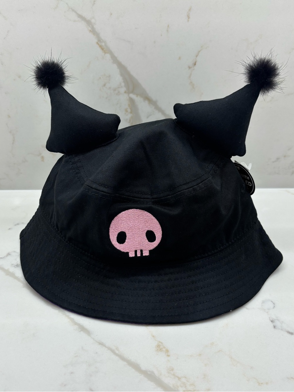 Bioworld My Melody Kuromi Inspired Black Unisex Bucket Hat Pom Ears Hello Kitty